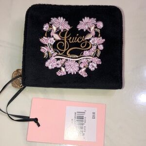 Juicy Couture Liquorice Juicy In Bloom Small ZA Bifold Wallet Embroidered NWT
